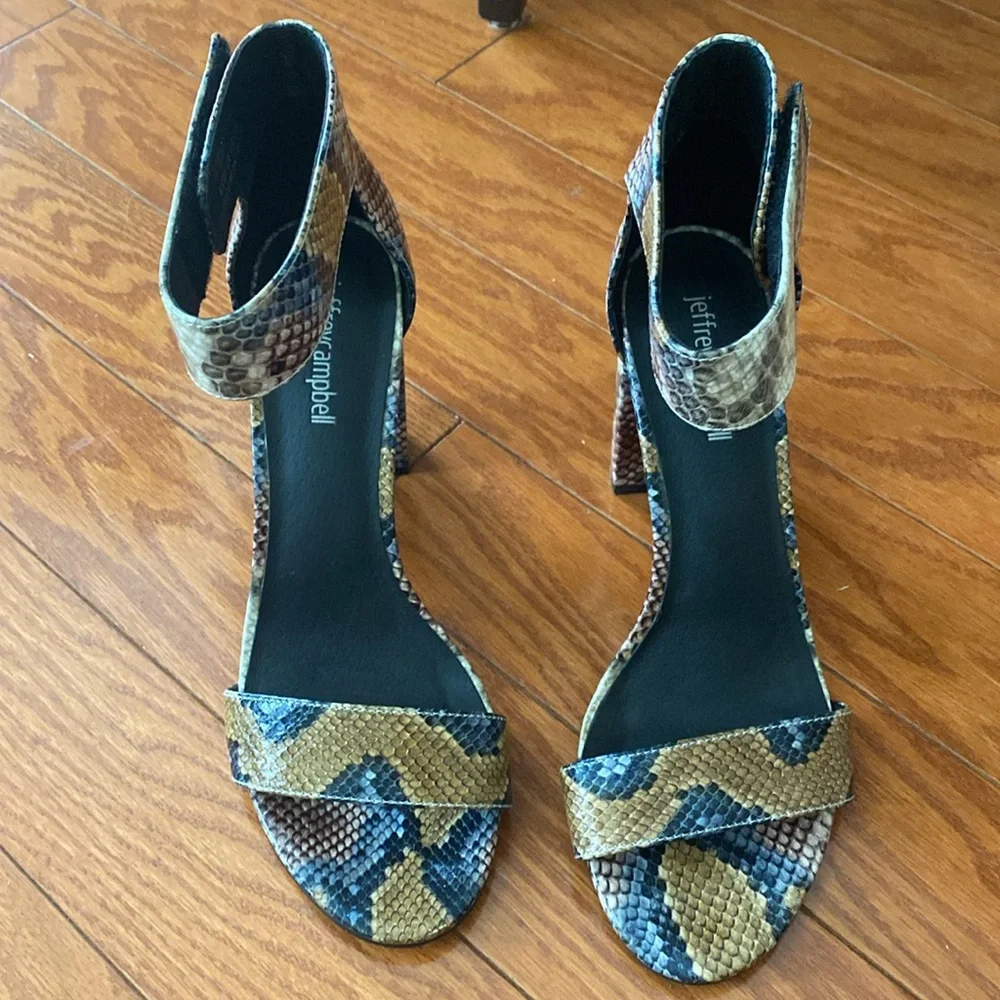 Jeffrey Campbell Lindsay Snake Print Heeled Sandal Size 8.5